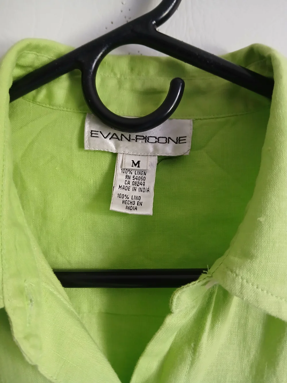 EVAN-PICONE Women's Lime Green Blousr 100% Linen SzM Roll Tab Sleeve